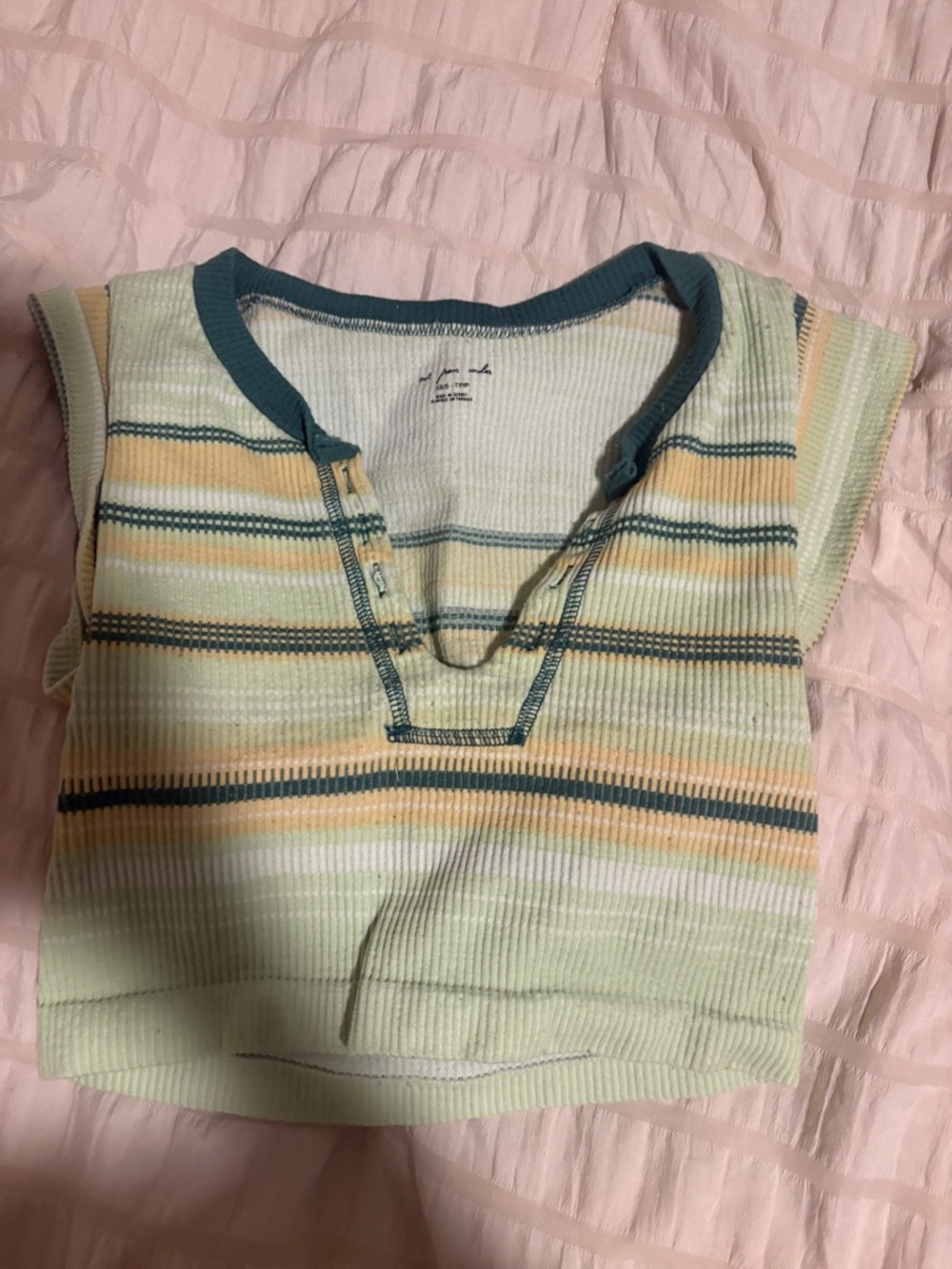 Urban Outfitters Ribbed Henley Top in Teal and Cream
